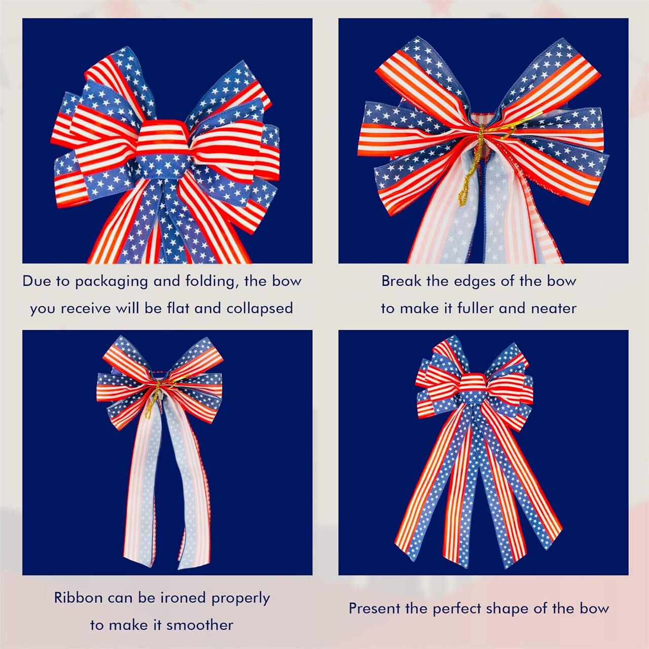 Patriotic Wreath Bow, Large 11.4 x 20.8 in American Flag Star and Stripe Bow for 4th of July, Memorial Day, Indoor Outdoor Front Door & Wall Decor